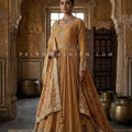 Sunlit Heritage Glow – Mustard Chinon Silk Anarkali Gown With Bandhani Silk Dupatta