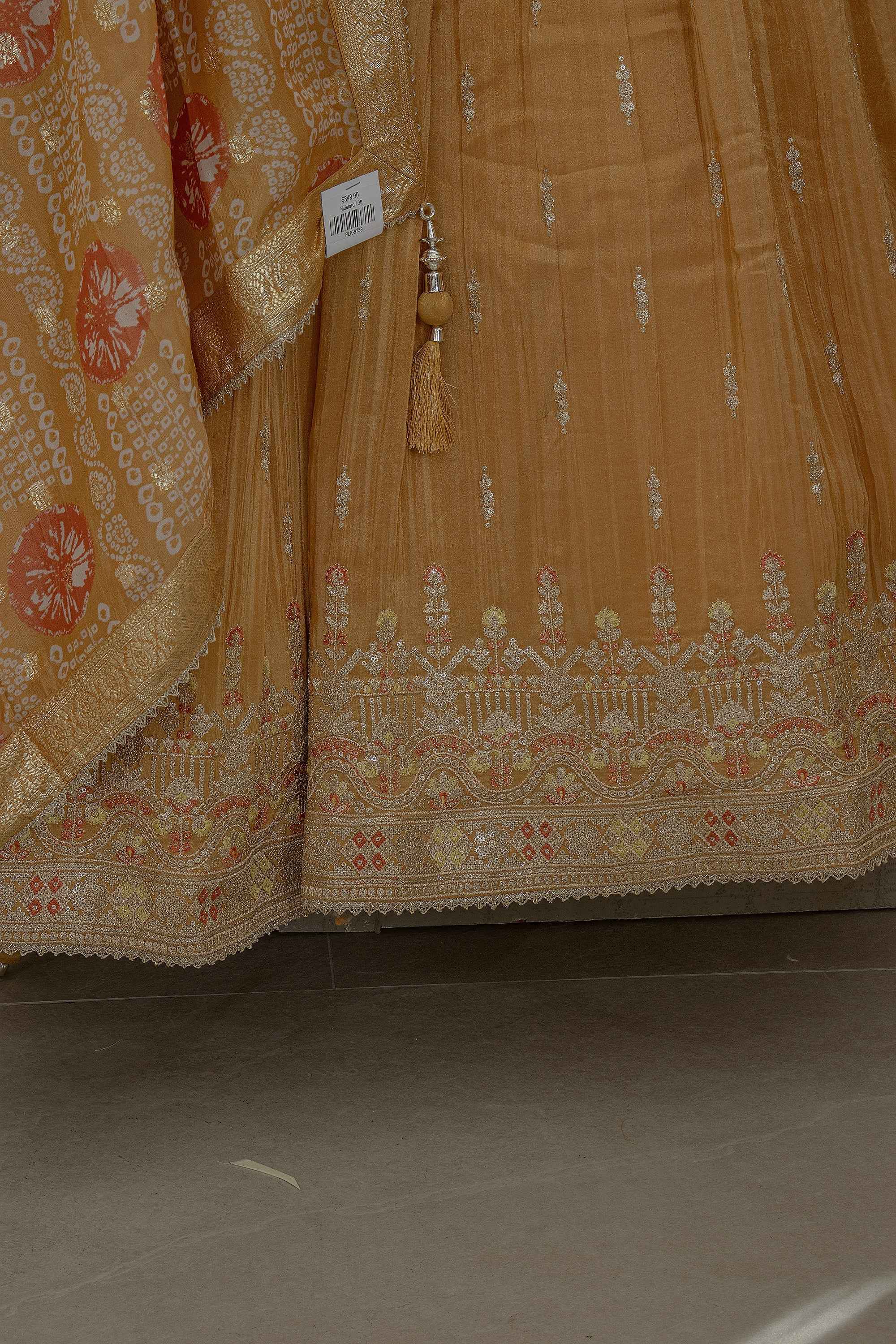 Sunlit Heritage Glow – Mustard Chinon Silk Anarkali Gown With Bandhani Silk Dupatta