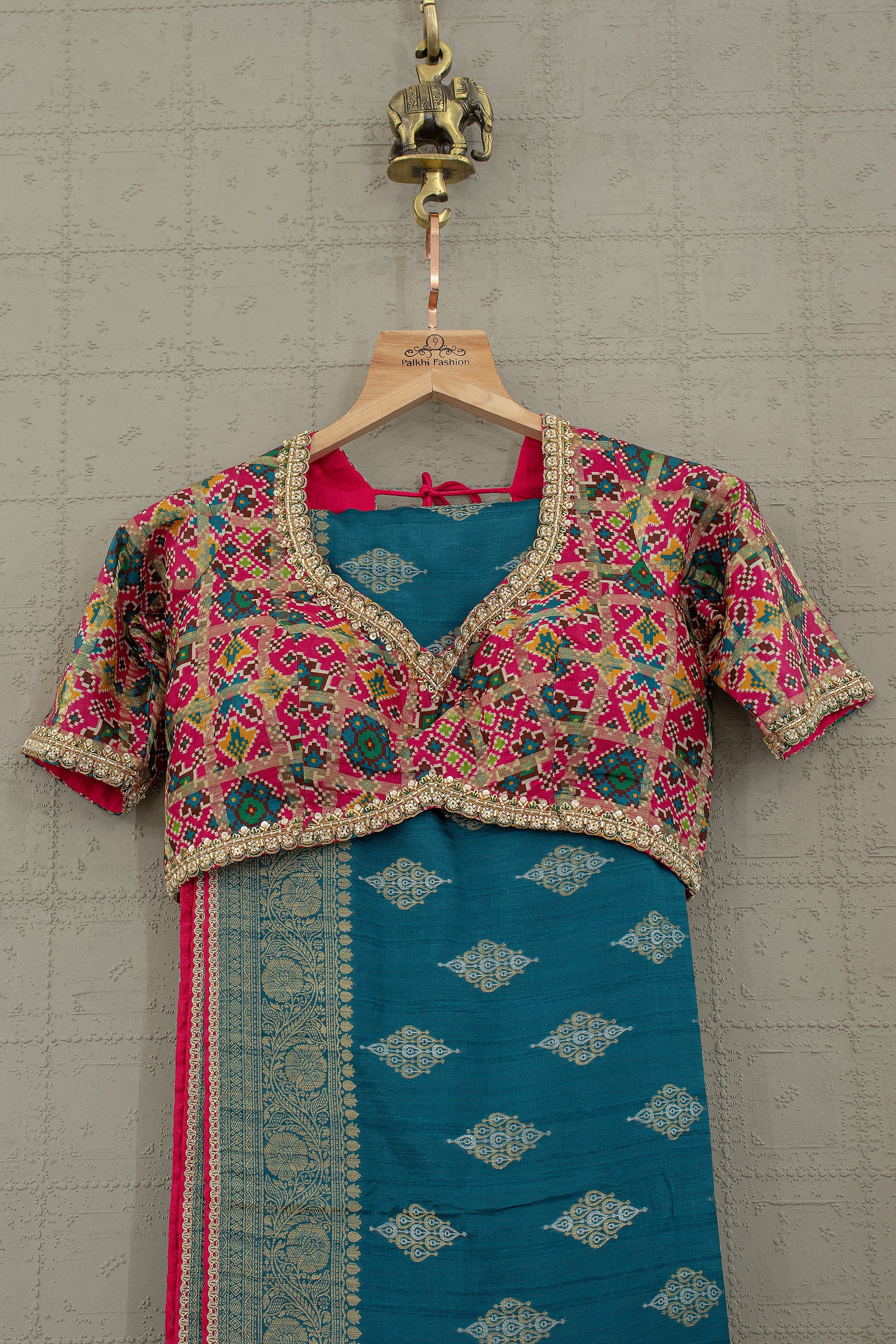 Teal Banarasi Silk Saree with Patola Silk Handworked Blouse – Palkhi Fashion Houston