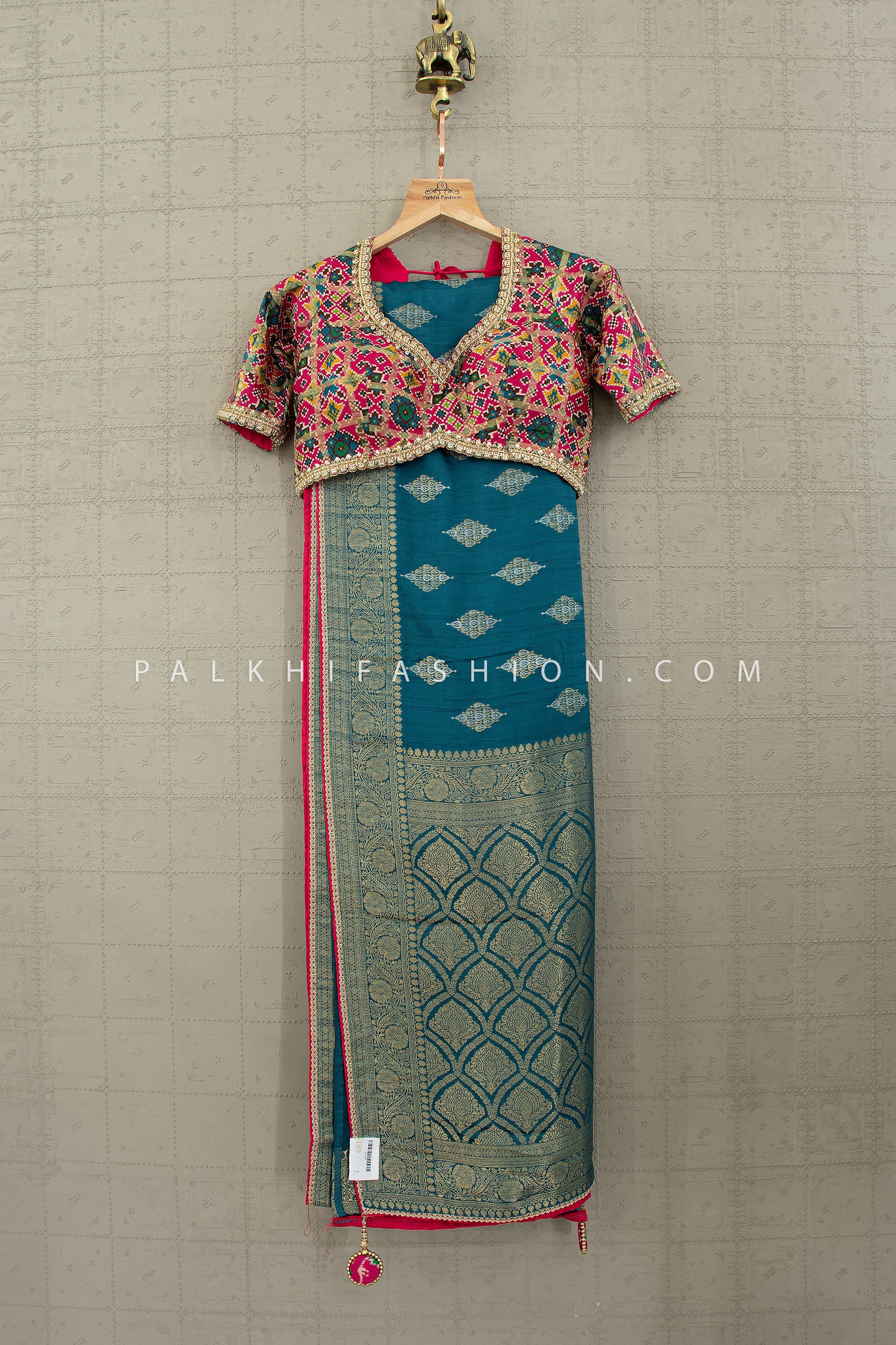 Teal Banarasi Silk Saree with Patola Silk Handworked Blouse – Palkhi Fashion Houston