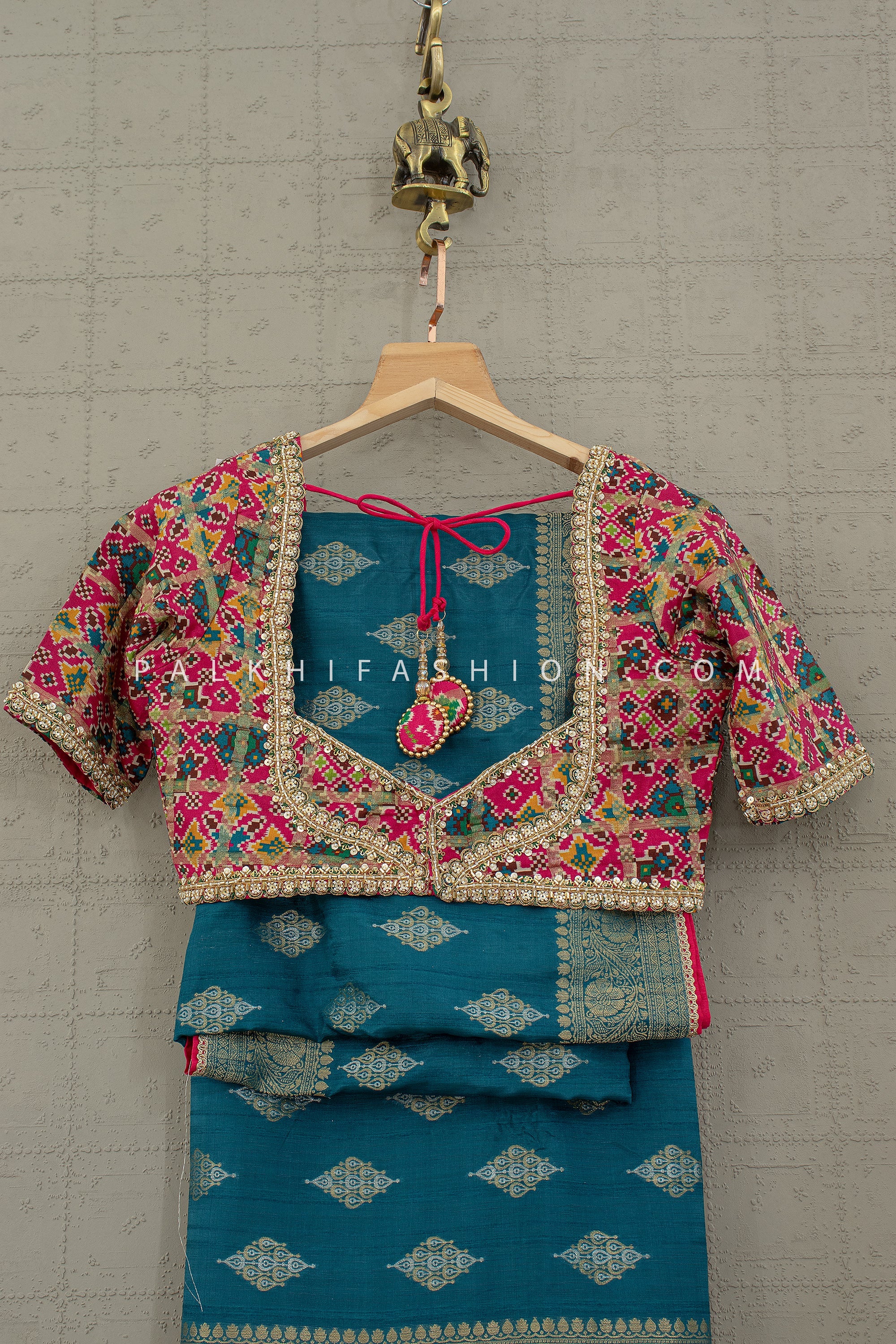 Teal Banarasi Silk Saree with Patola Silk Handworked Blouse – Palkhi Fashion Houston