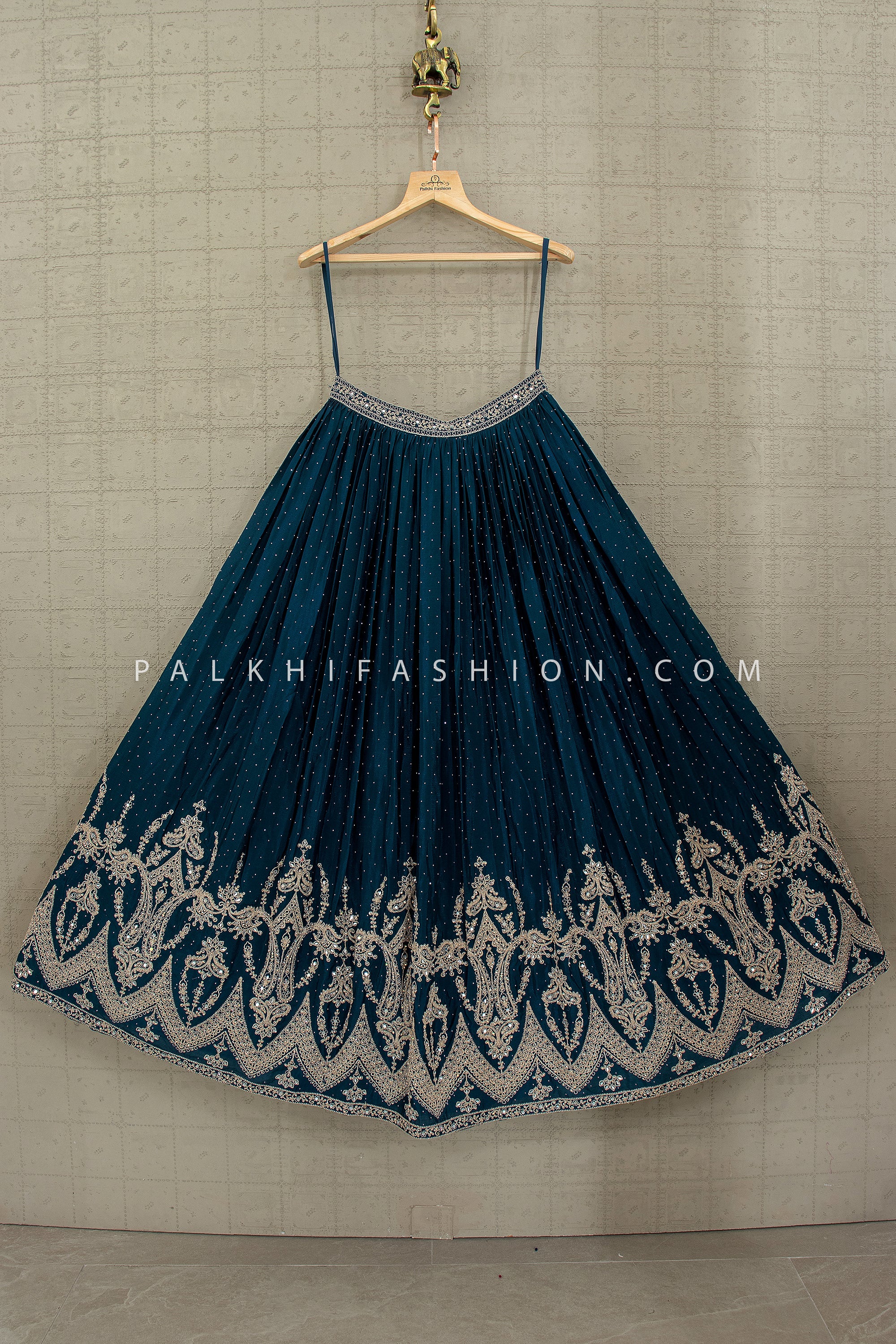 Teal Baroque Elegance – Deep Petrol Lehenga Choli with Hand Embellished Blouse | Palkhi Fashion