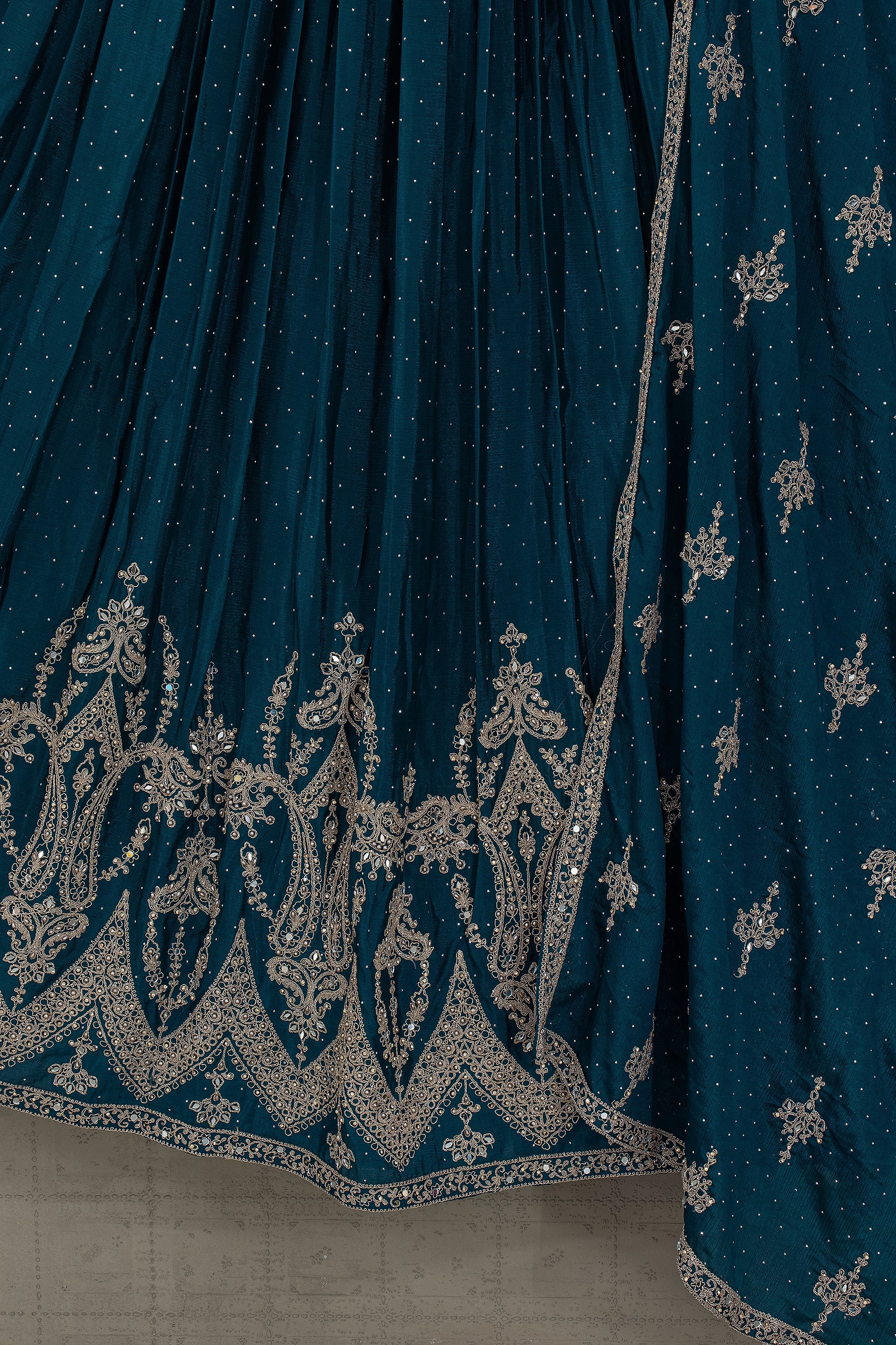 Teal Baroque Elegance – Deep Petrol Lehenga Choli with Hand Embellished Blouse | Palkhi Fashion