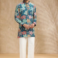 Teal Bloom: Men’s Designer Kurta Set with 3D Appliqué Florals & Aari Embroidery – Palkhi Fashion
