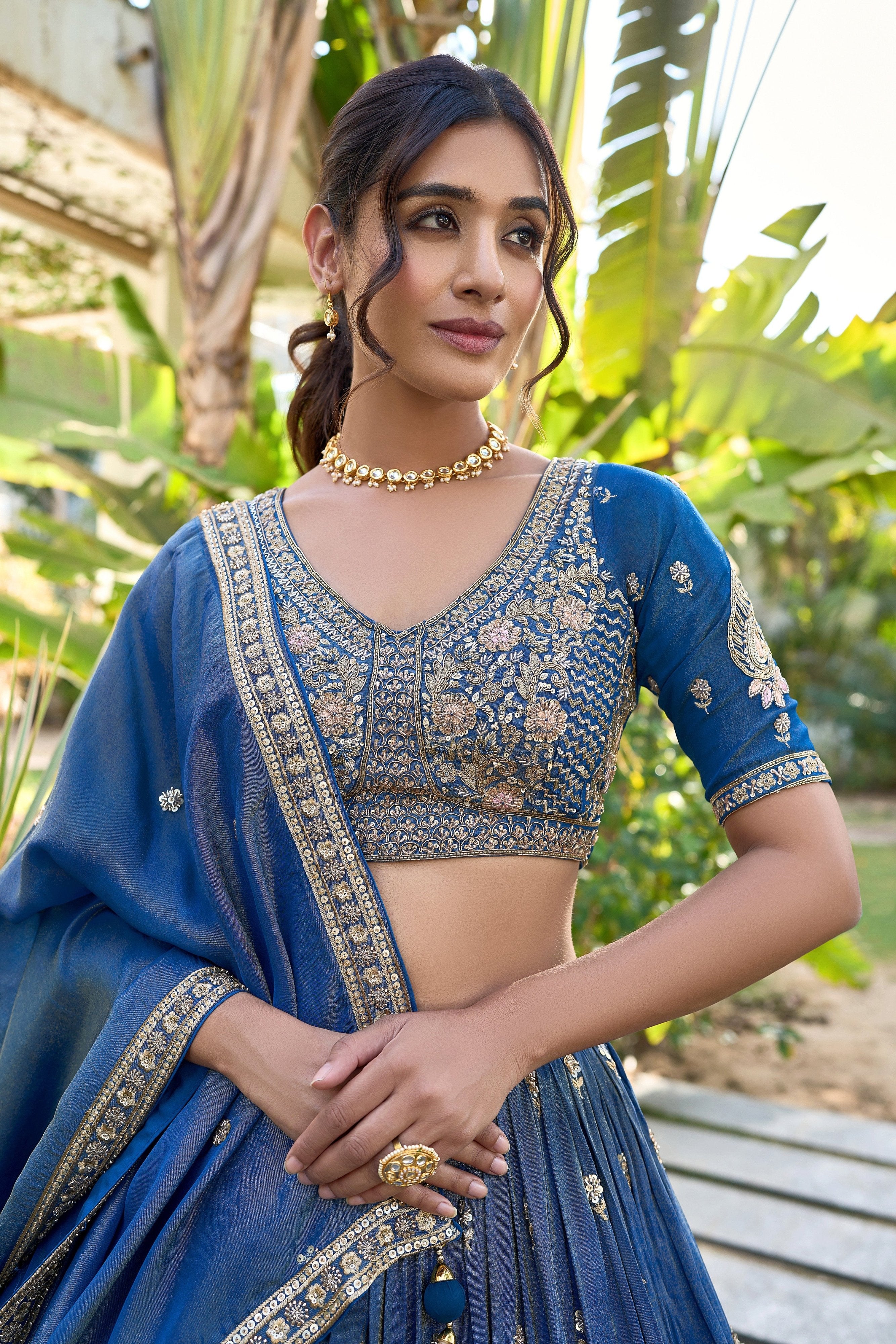 Teal Blue Designer Lehenga Choli with Bead & Zardosi Handwork – Palkhi Fashion