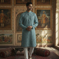 Teal Blue Sequin Embroidered Kurta Set with Off - White Pants – Palkhi Fashion