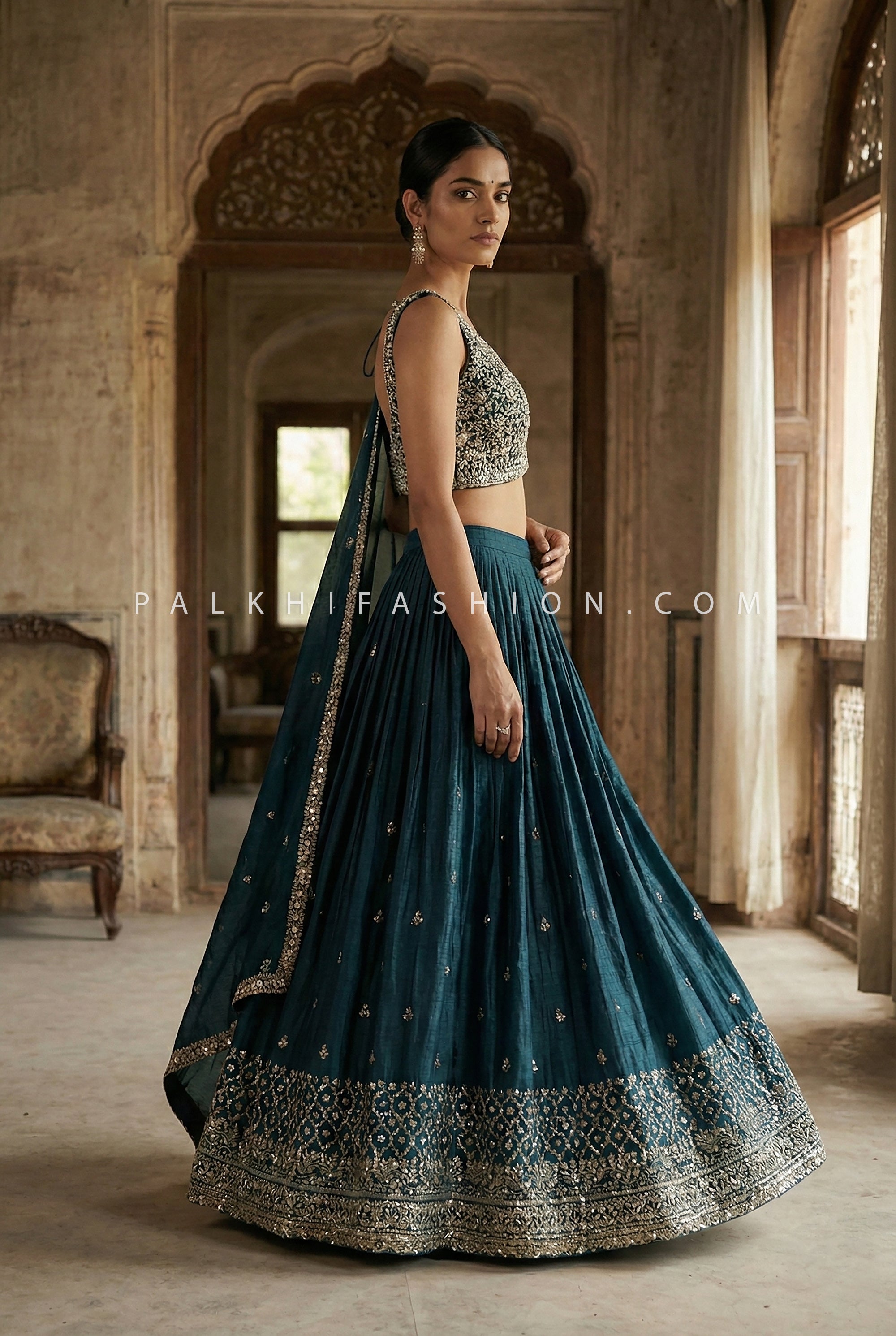 Teal Lehenga Choli with Luxury Embroidery Work – Palkhi Fashion Houston