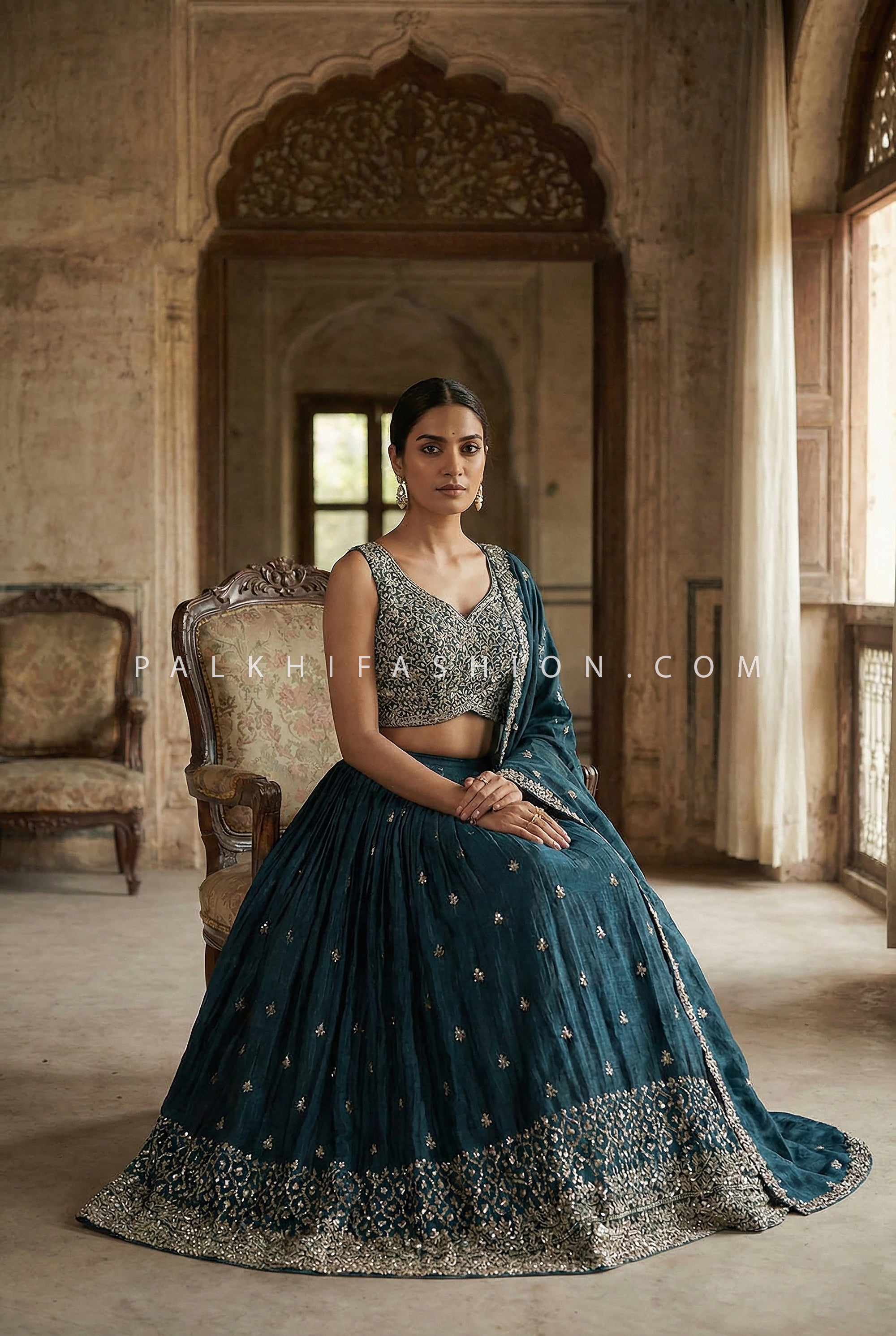 Teal Lehenga Choli with Luxury Embroidery Work – Palkhi Fashion Houston