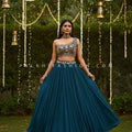 Teal Royale: One - Shoulder Mirror Work Lehenga Set – Palkhi Fashion