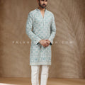Teal Taj Elegance: Light Teal Embroidered Kurta Pajama Set with Rhinestone Shine – Palkhi Fashion