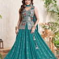 Teal Temptation: Teal Lehenga Choli with Banarasi Long Top Blouse – Palkhi Fashion