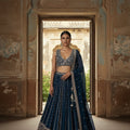 The Majestic Edit: Indian Designer Petrol Blue Lehenga Choli with Handwork