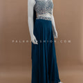 The Majestic Edit: Teal Blue Crop Top Palazzo Set with Handwork – Palkhi Fashion