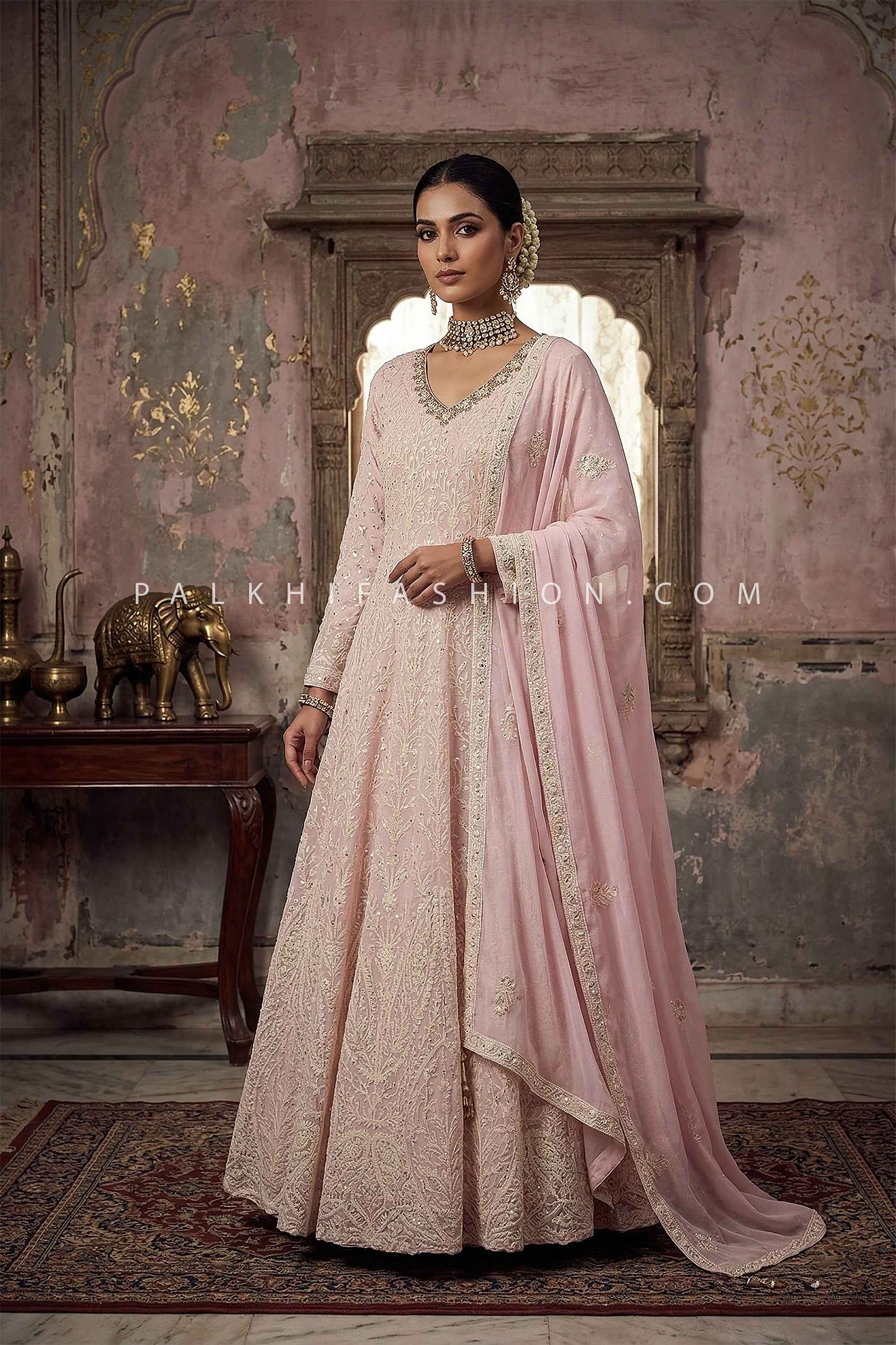 Timeless Chikankari Georgette Anarkali Gown – Palkhi Fashion