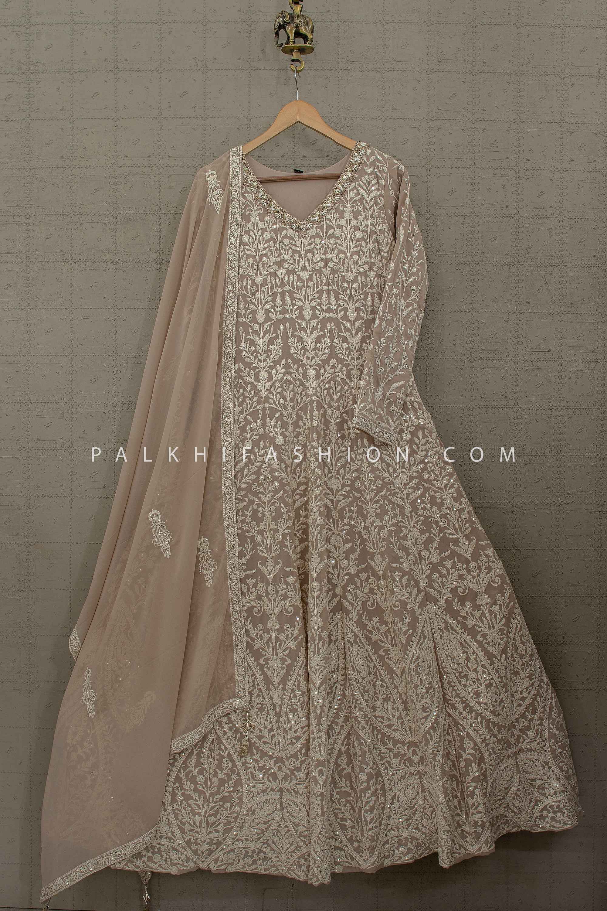 Timeless Chikankari Georgette Anarkali Gown – Palkhi Fashion