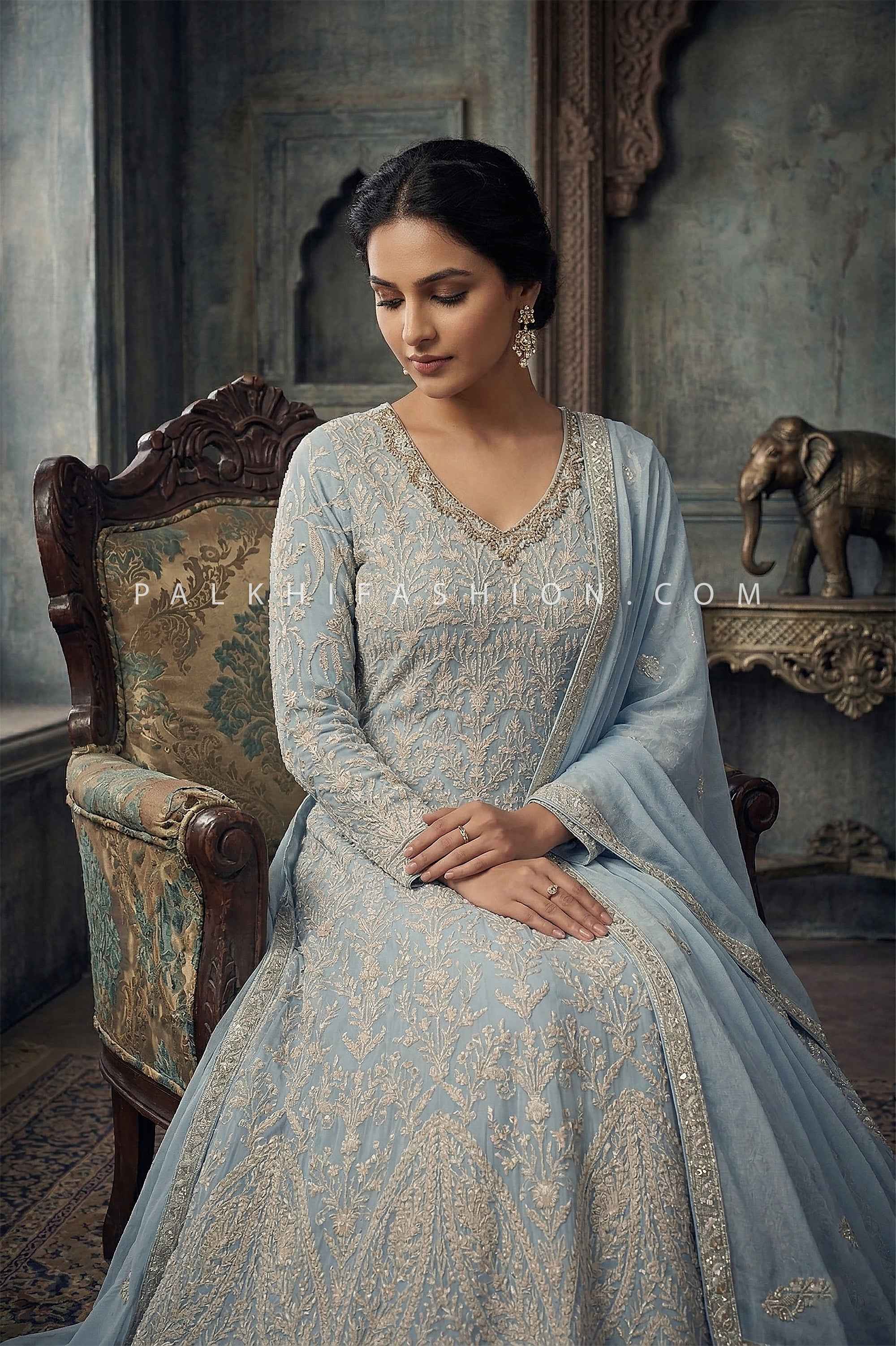 Timeless Chikankari Georgette Anarkali Gown – Palkhi Fashion