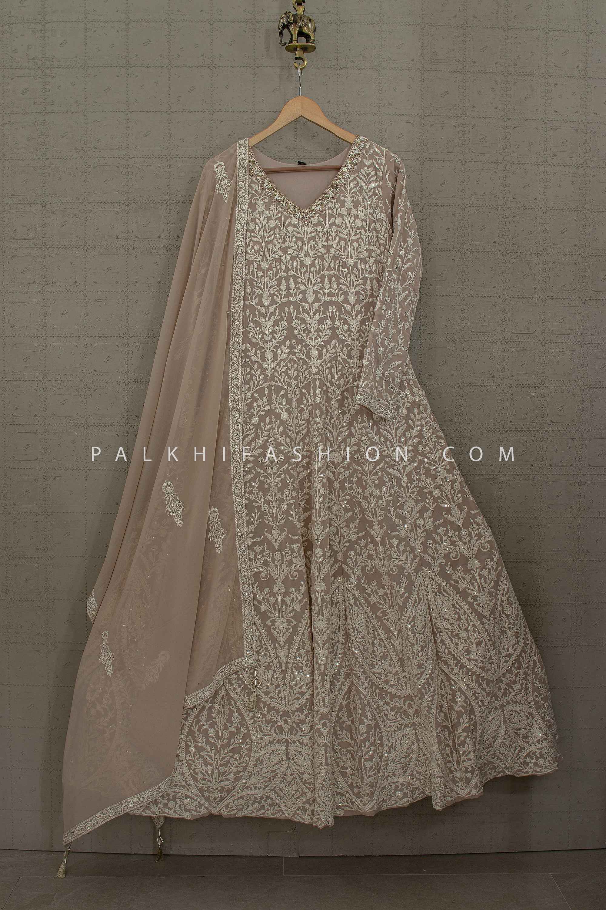 Timeless Chikankari Georgette Anarkali Gown – Palkhi Fashion