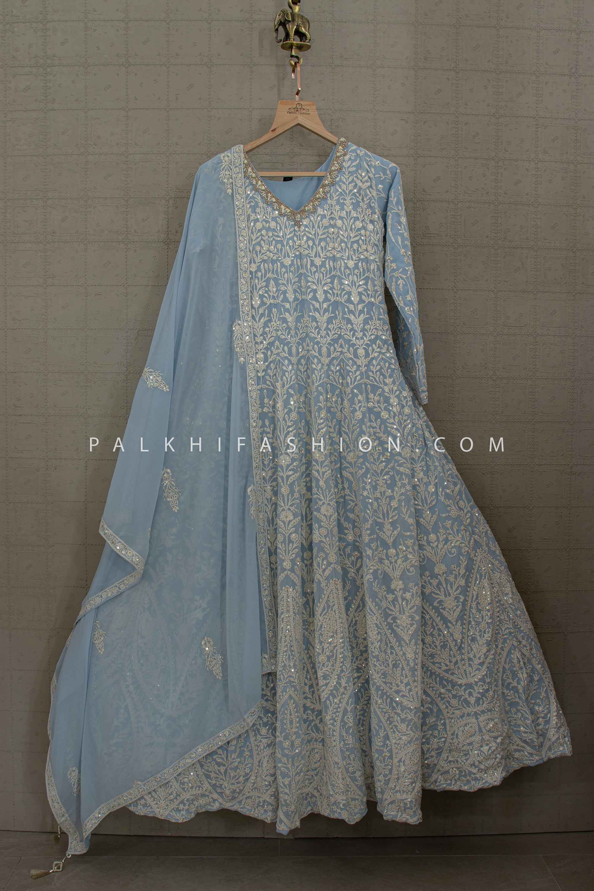 Timeless Chikankari Georgette Anarkali Gown – Palkhi Fashion