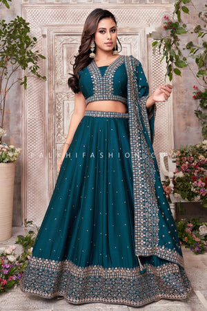 Timeless Elegance: Embroidered Silk Lehenga Choli – Palkhi Fashion