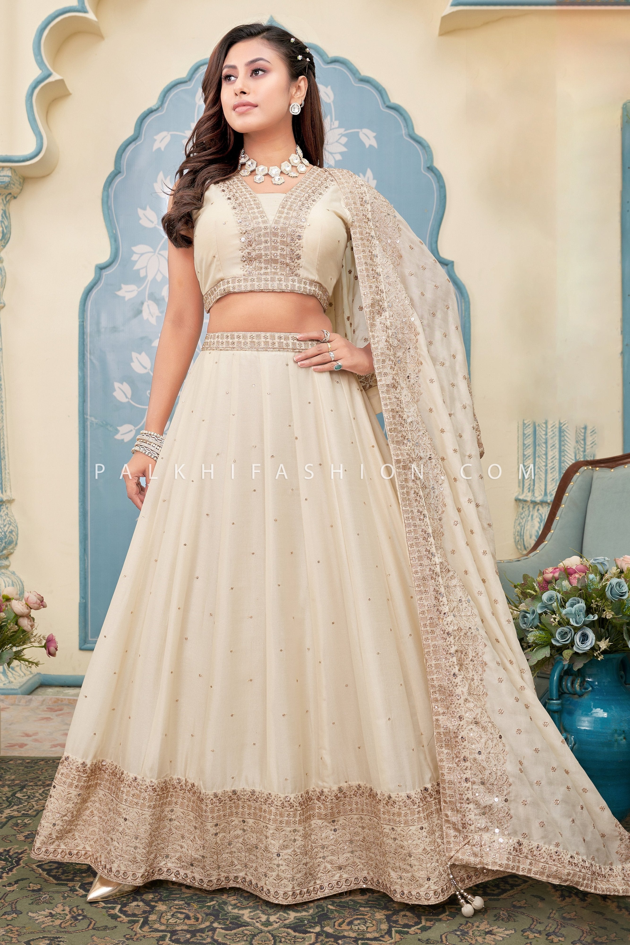 Timeless Elegance: Embroidered Silk Lehenga Choli – Palkhi Fashion