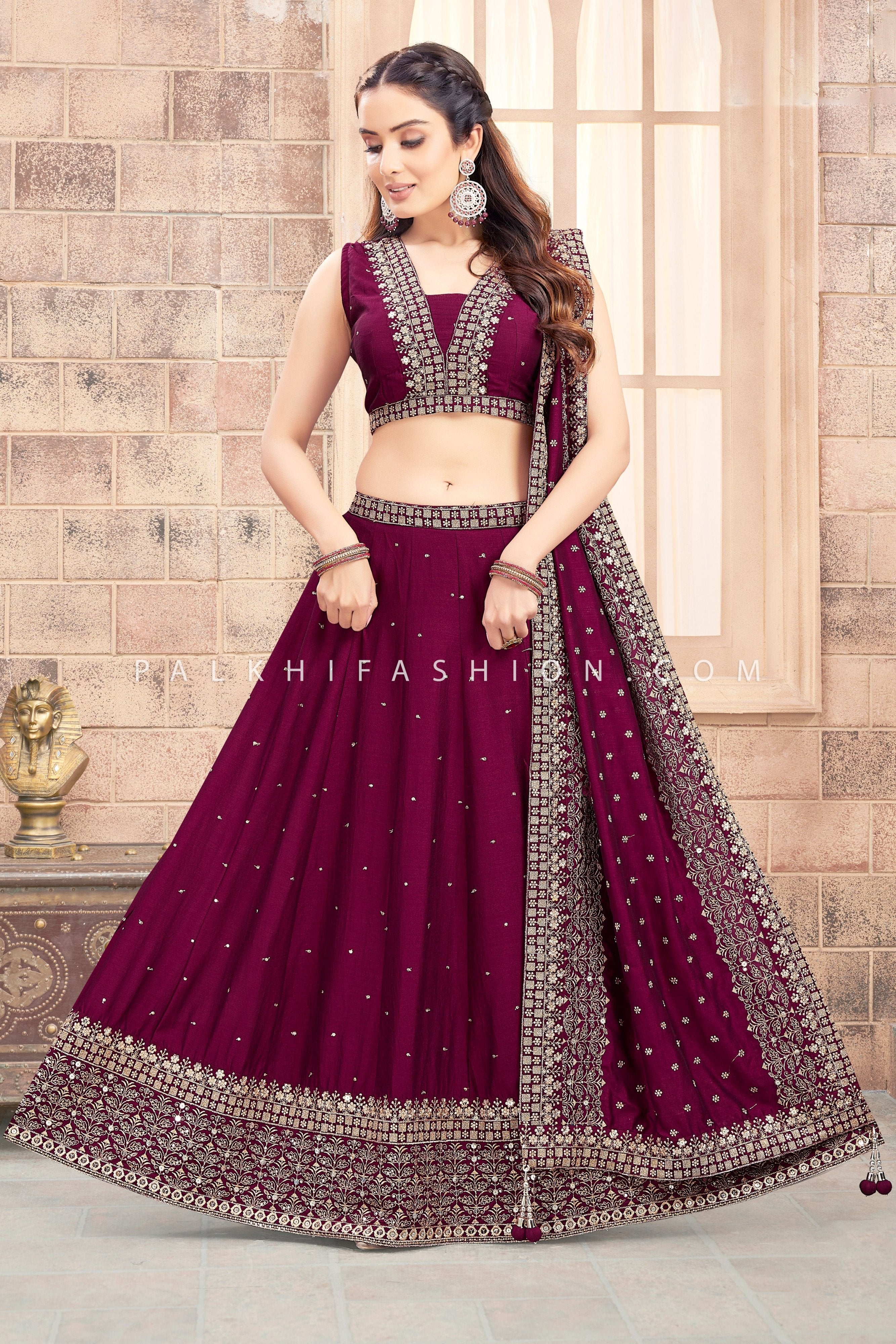 Timeless Elegance: Embroidered Silk Lehenga Choli – Palkhi Fashion