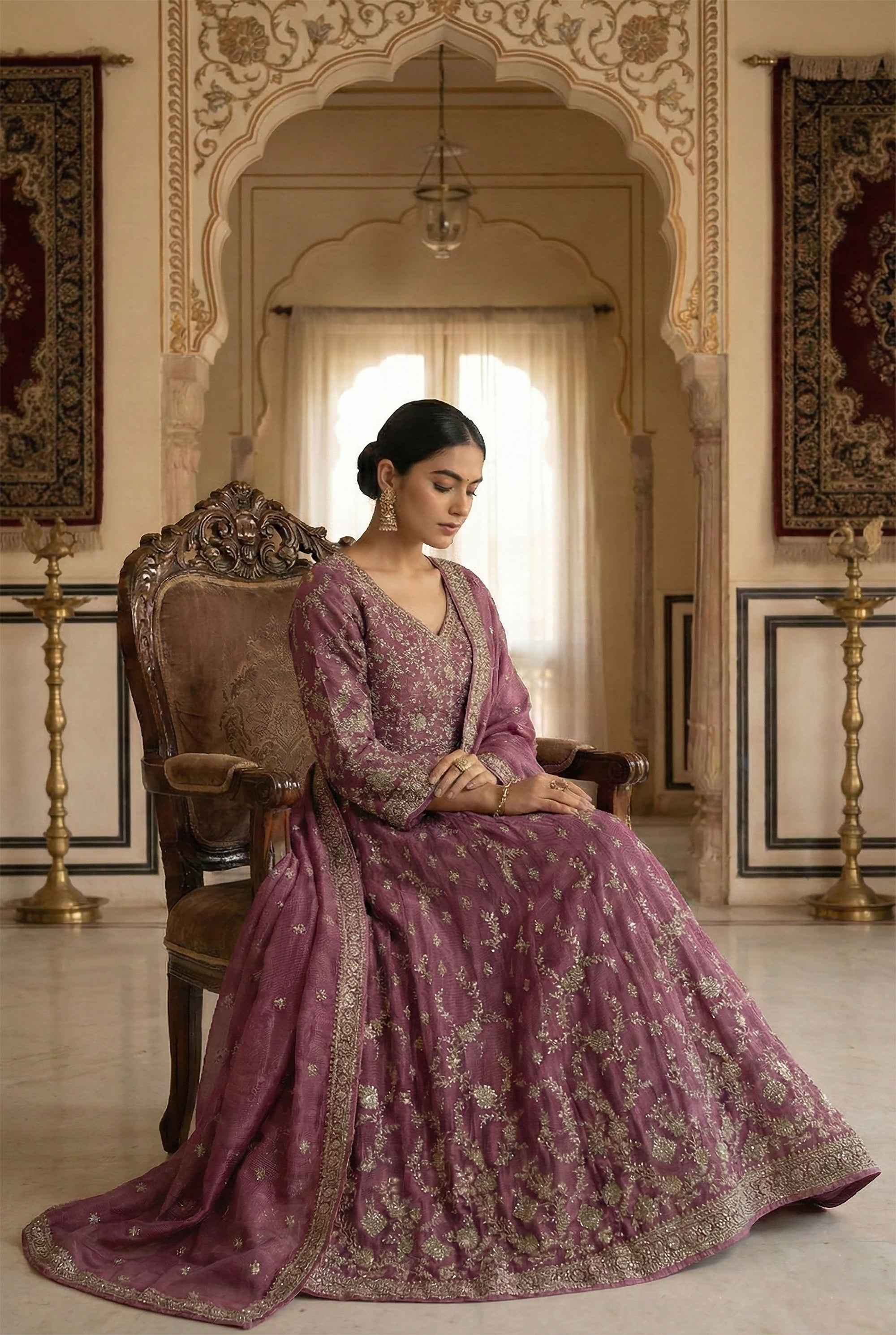 Timeless Elegance - Mauve Rose Embroidered Organza Designer Gown