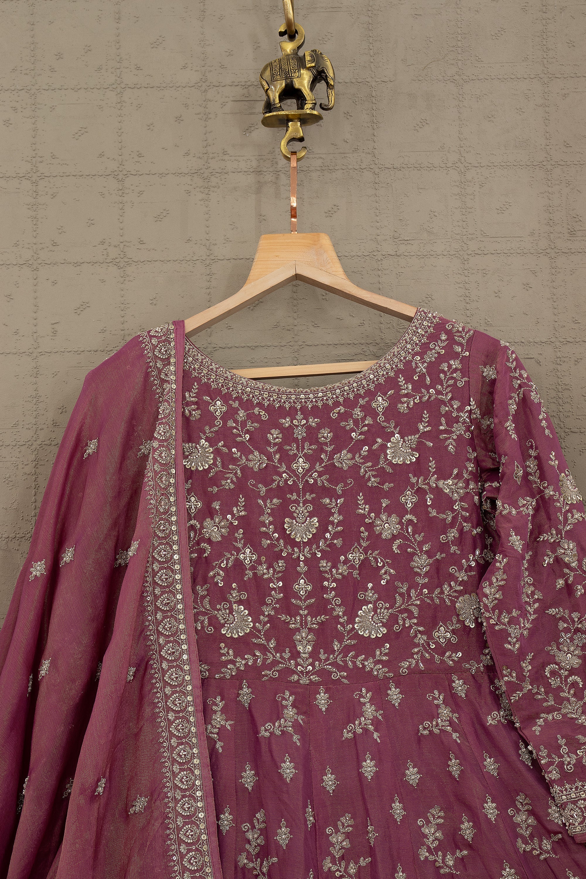 Timeless Elegance - Mauve Rose Embroidered Organza Designer Gown | Palkhi Fashion