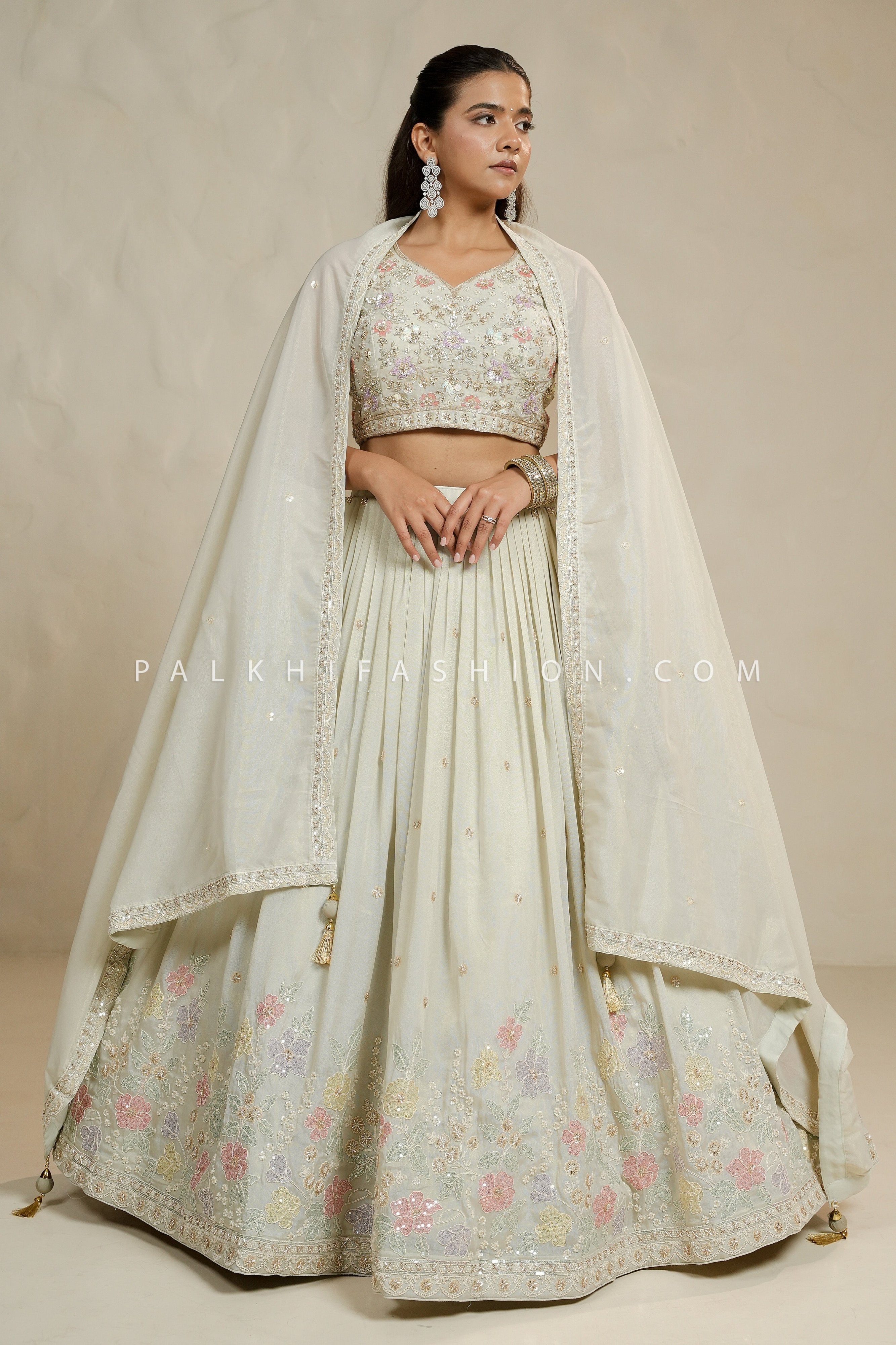 Timeless Elegance: Offwhite Designer Lehenga Choli with Bead & Stone Work – Palkhi Fashion