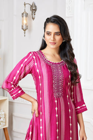 Timeless Glam: Designer Rani Pink Salwar Kameez with Ikat & Mirror Work