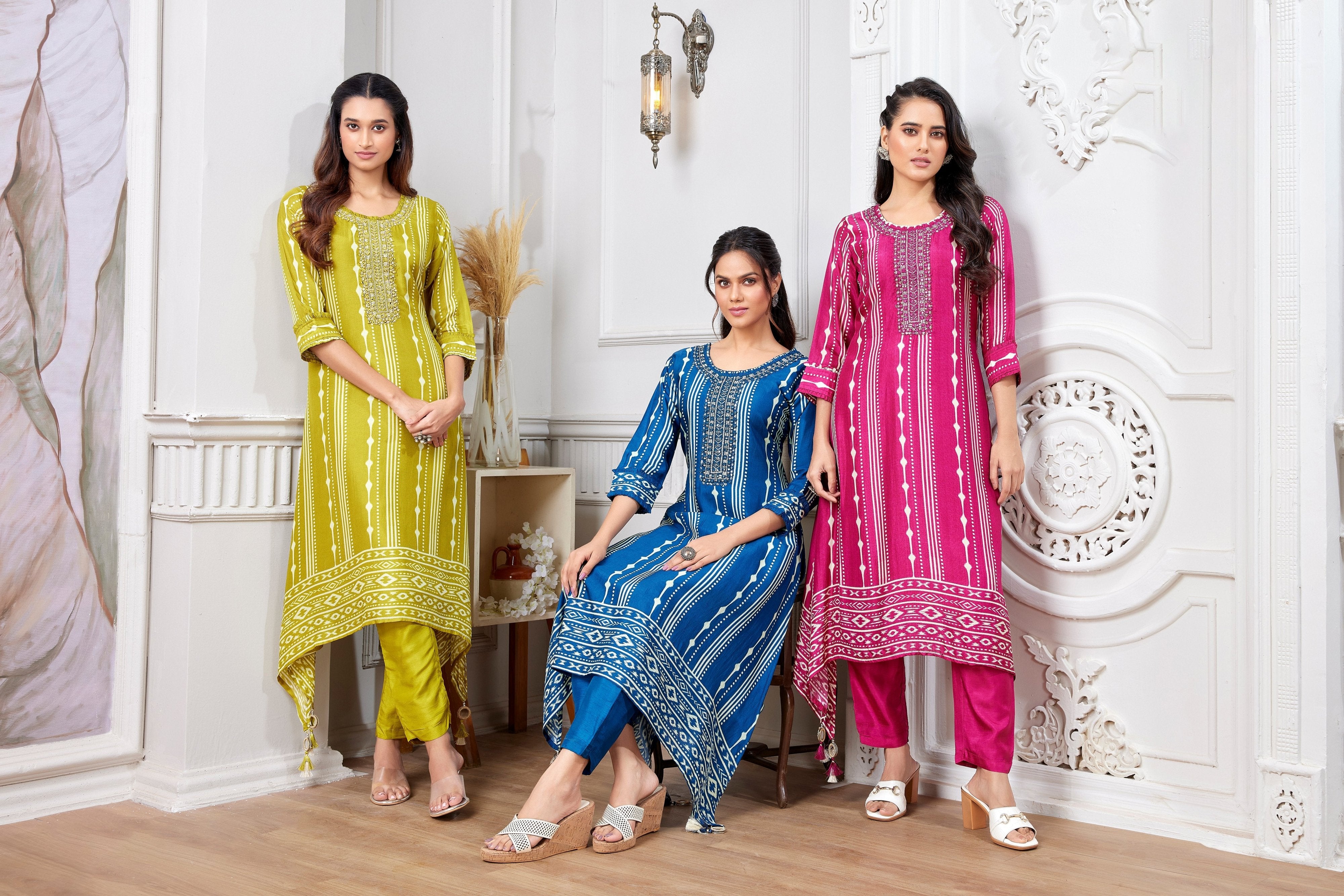Timeless Glam: Designer Rani Pink Salwar Kameez with Ikat & Mirror Work