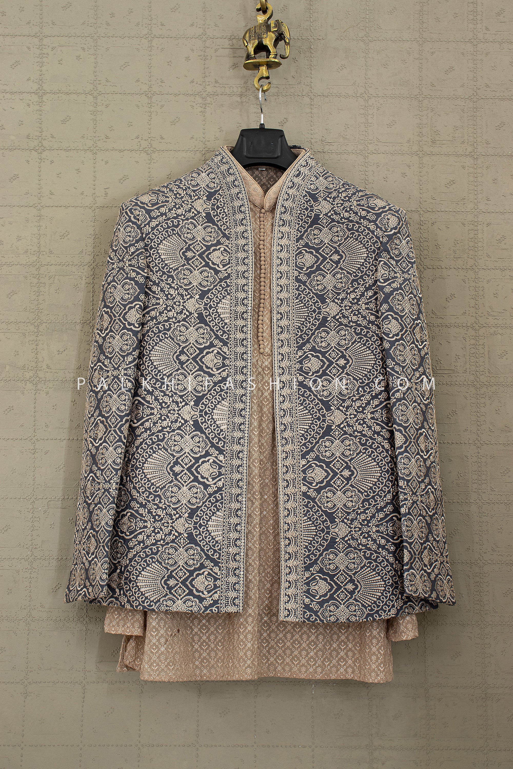 Urban Heirloom — Beige - Moss Designer Indo - Western with Embroidered Jacket | Palkhi Fashion USA