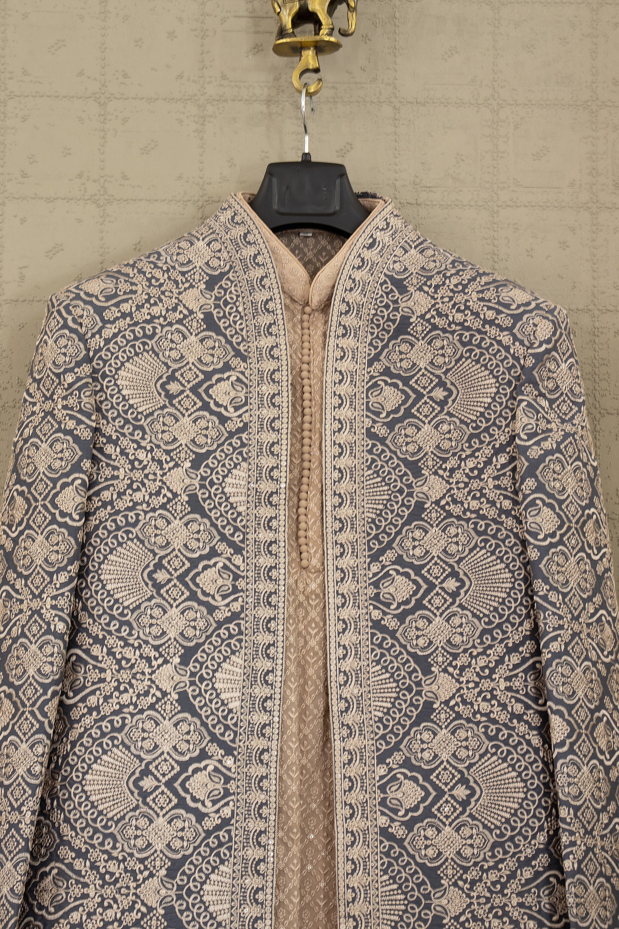 Urban Heirloom — Beige - Moss Designer Indo - Western with Embroidered Jacket | Palkhi Fashion USA