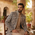 Urban Heirloom — Beige - Moss Designer Indo - Western with Embroidered Jacket | Palkhi Fashion USA
