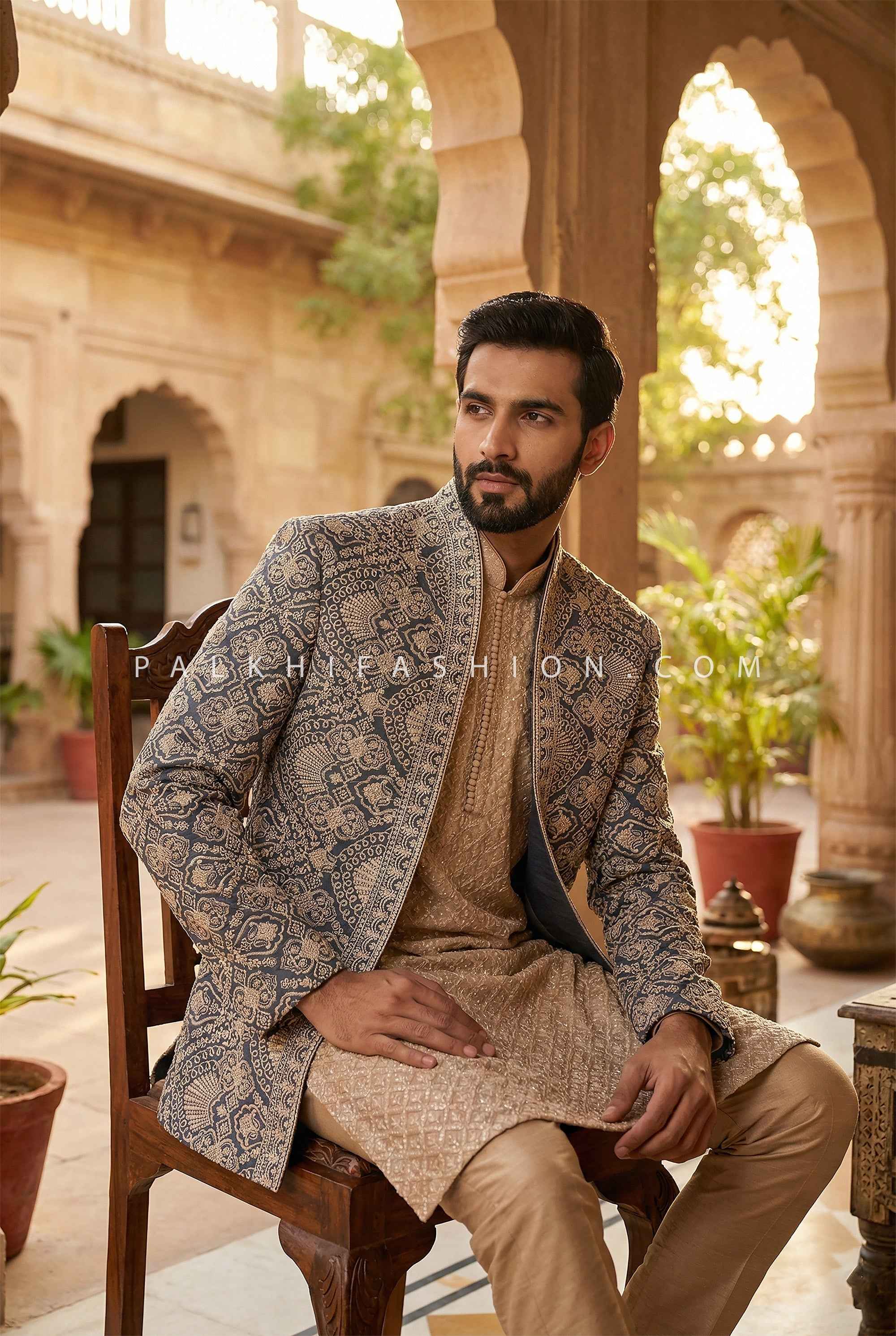 Moss Grey Indo-Western Jacket Set with Chikankari | Palkhi Fashion Moss Grey Indo-Western Jacket Set with Chikankari | Palkhi Fashion