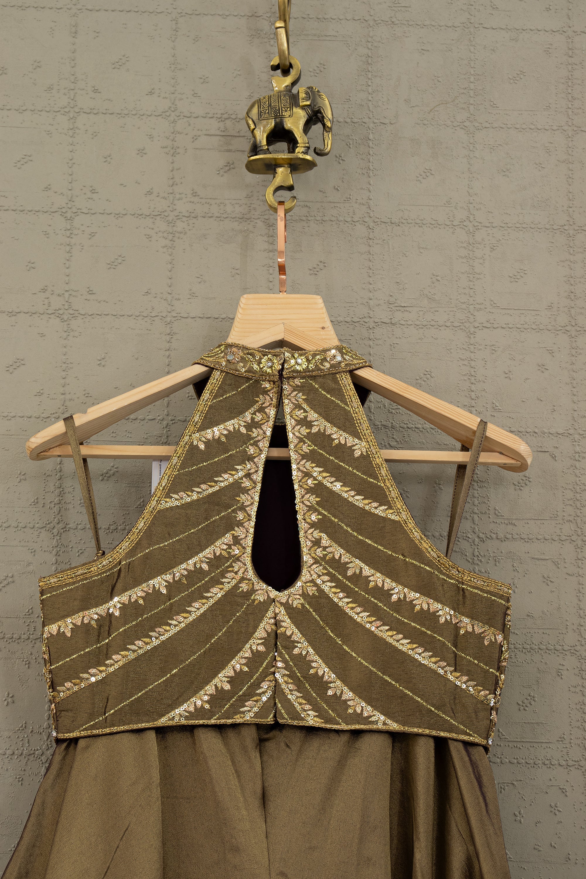 Verdant Heirloom — Hand - Embroidered Halter Neck Palazzo Set with Antique Gold Detailing