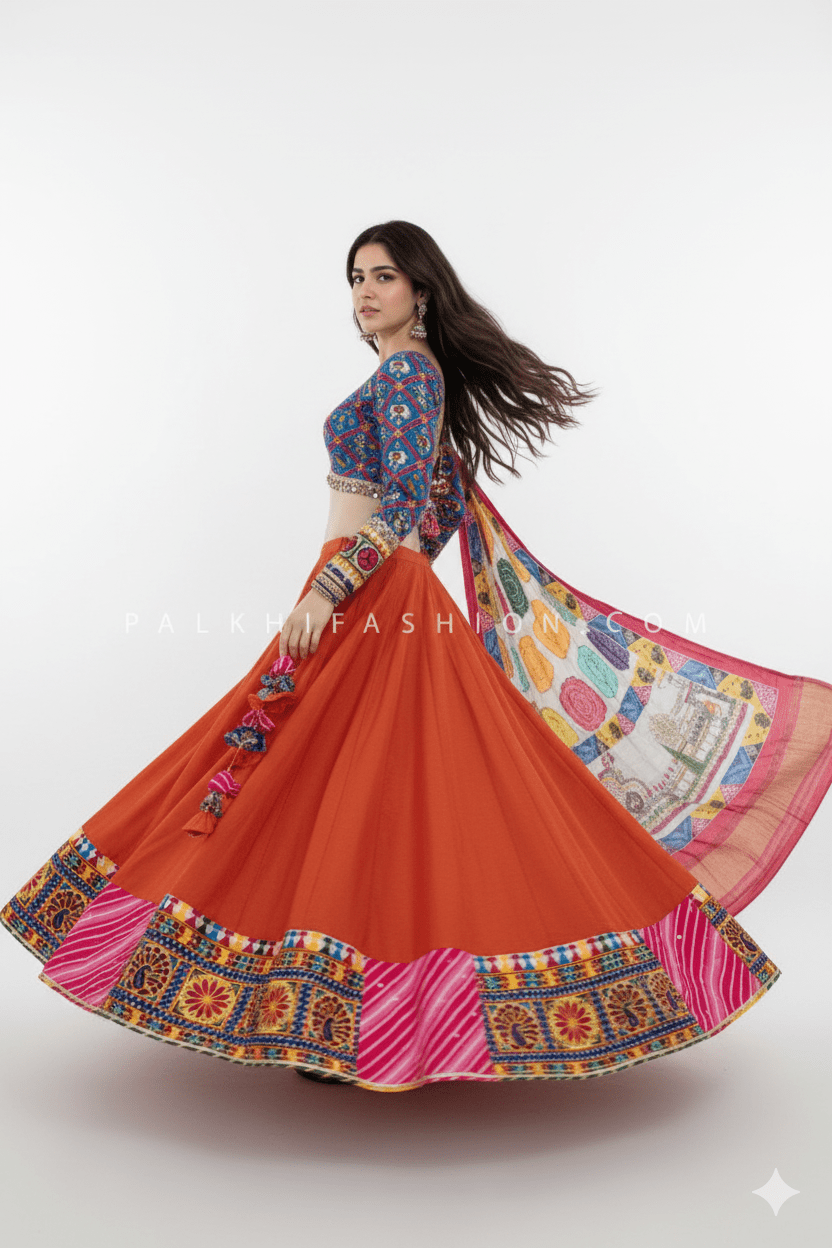 🧡 Vibrant Heritage Navratri Chaniya Choli | Patola Blouse with Multicolor Pure Silk Printed Dupatta