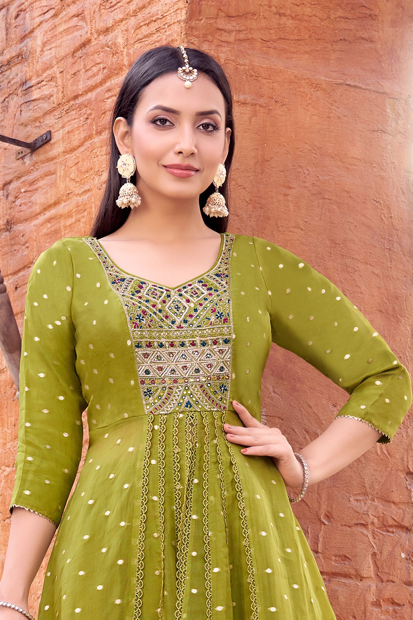 Light Green Soft Silk Front Slit Palazzo Outfit - Palkhi Fashion