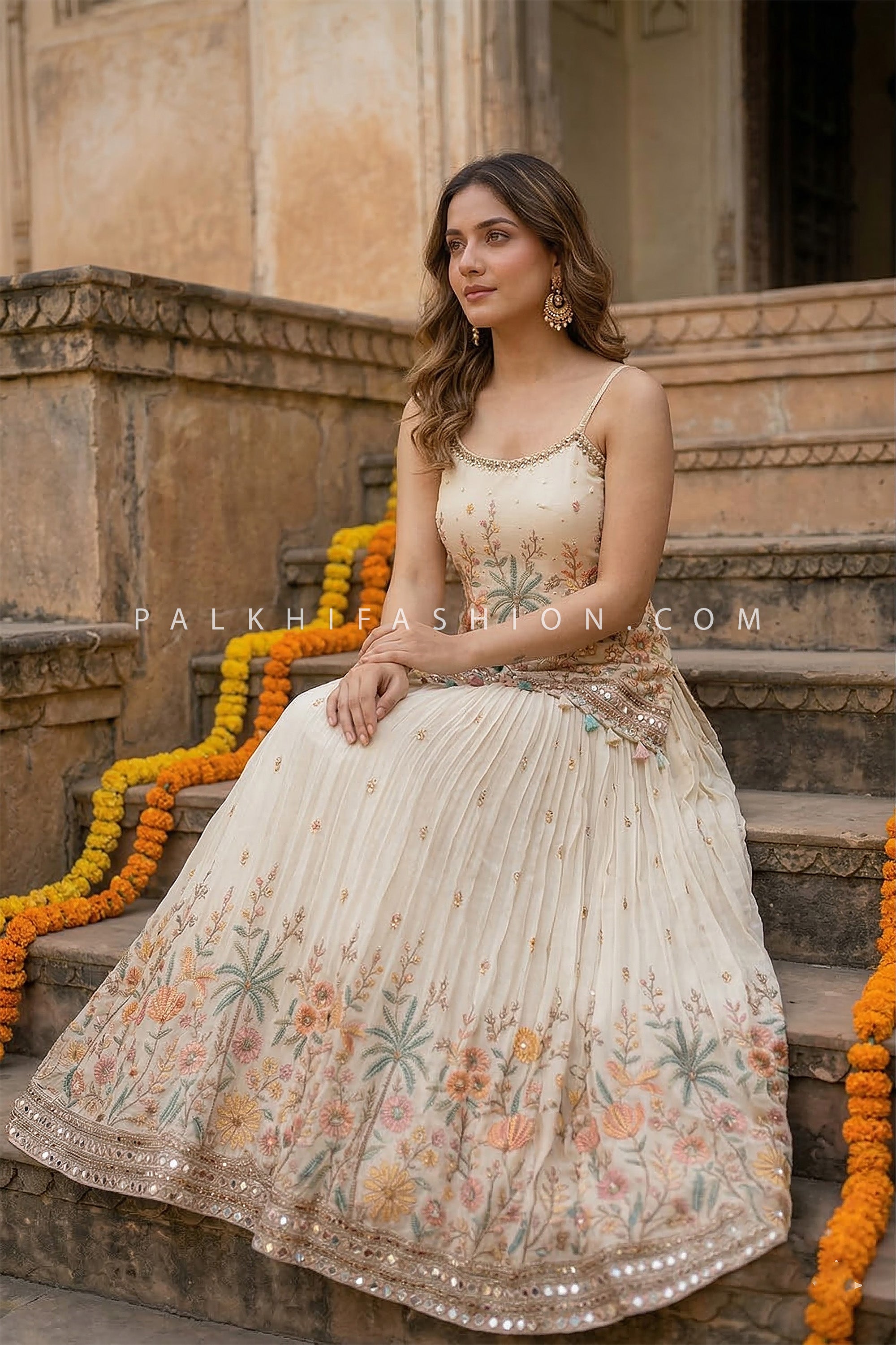 Whispered Floral Luxury – Multicolor Embroidered Lehenga Choli – Palkhi Fashion