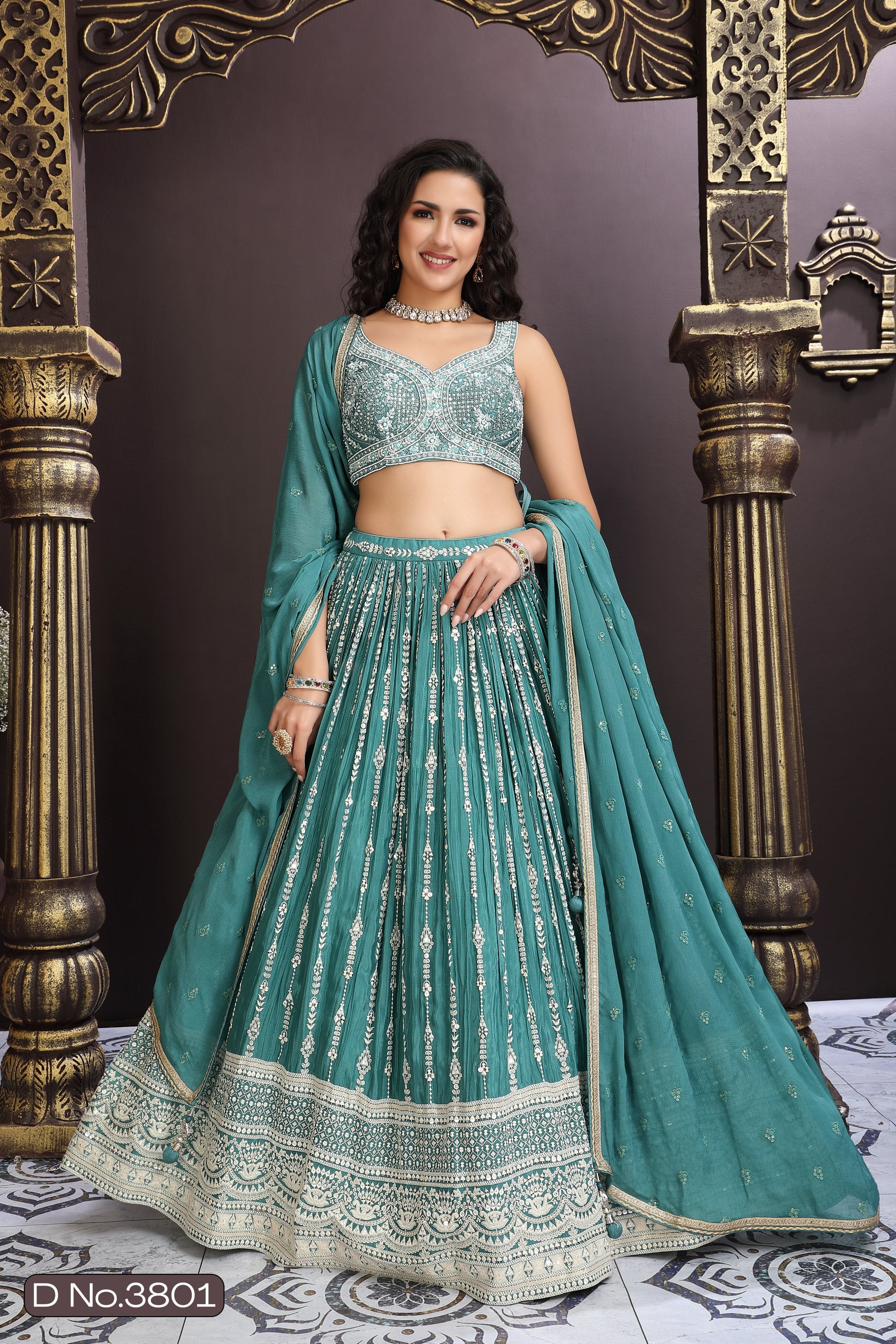 Whispers of Teal: Light Teal Lehenga Choli with Chikankari & Mirror Work – Palkhi Fashion