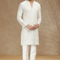 ✨ White Class: Designer Men’s Georgette Kurta Pajama with Embroidery & Stone Work – Palkhi Fashion