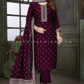 Wine Royale: Pure Soft Silk Straight Suit with Petite Stone Embroidery – Palkhi Fashion