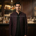 Wine Thread Embroidered Open Jacket Indo - Western Set | Palkhi Fashion Houston