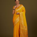 Yellow Banarasi Silk Saree with Woven Motifs & Border – Palkhi Fashion