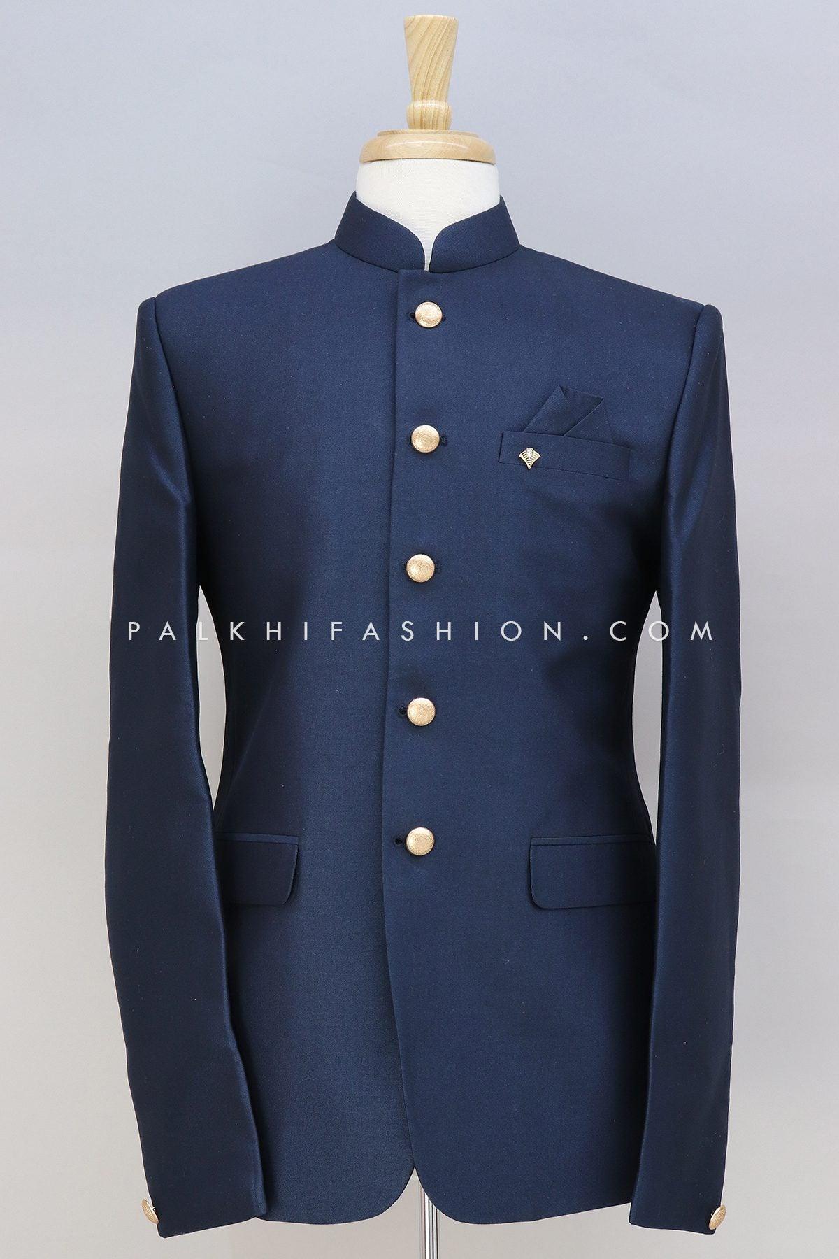Navy Blue Soft Silk Jodhpuri Suit From Palkhi Fashion 