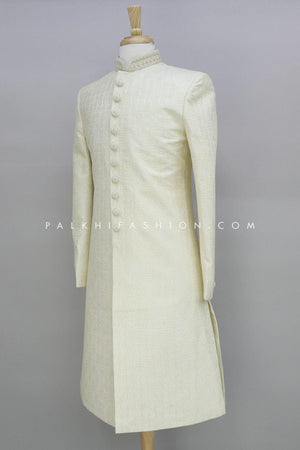 Off White Pure Silk Indo-Western With Embroidery Work 