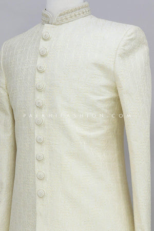 Off White Pure Silk Indo-Western With Embroidery Work 