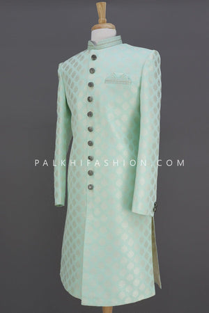 Sea Green Raw Silk Indo-Western With -Palkhi Fashion 