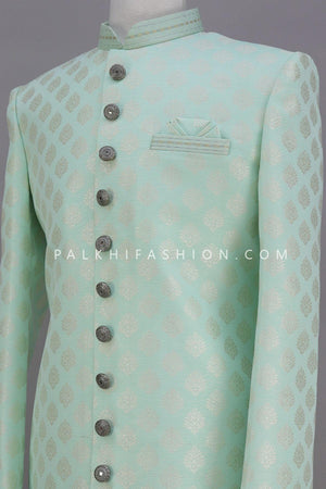 Sea Green Raw Silk Indo-Western With -Palkhi Fashion 