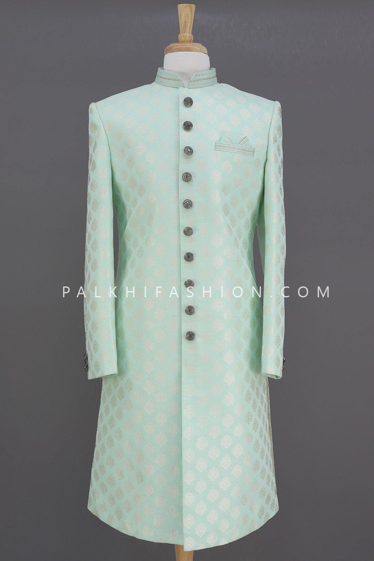 Sea Green Raw Silk Indo-Western With -Palkhi Fashion 