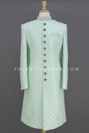 Sea Green Raw Silk Indo-Western With -Palkhi Fashion 